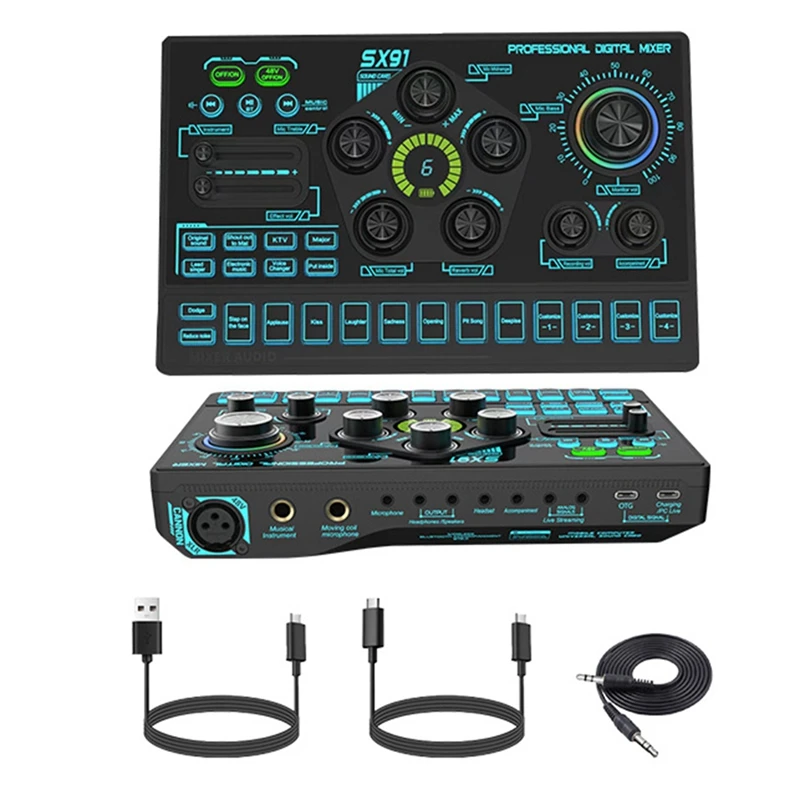 RISE-SX91 Live Sound Card USB Sound Mixer Professional Audio Mixing Console Amplifier For Live Sing PC Laptop Cellphone