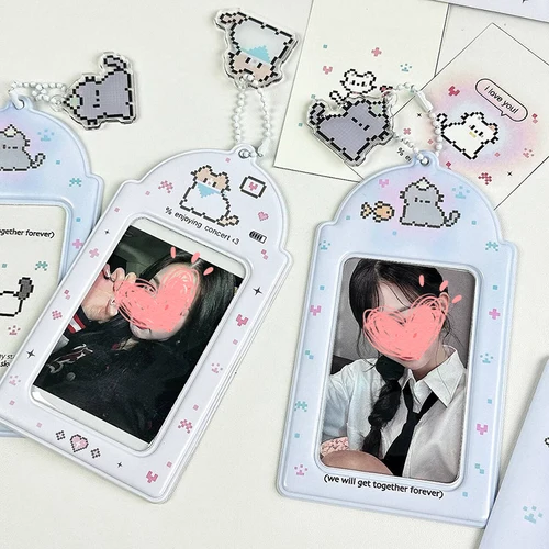 Imagen 2 del producto Soporte para tarjetas de fotos de gato de dibujos animados, decoración creativa de moda, álbum de fotos de ídolo, fundas protectoras, estuche de almacenamiento de tarjetas colgante