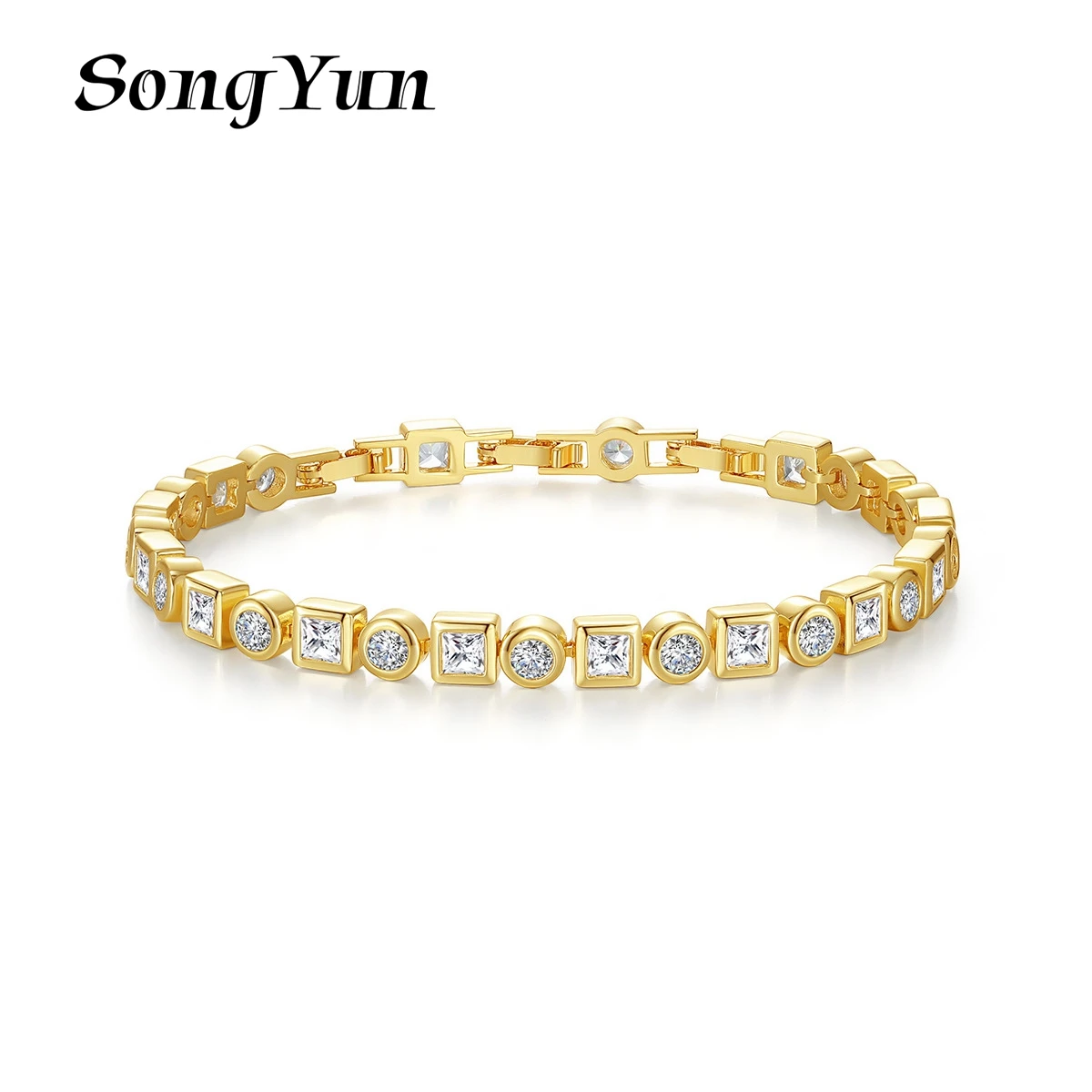 

SongYun Jewelry Manufacturer MHT Europe And America Full Diamond Zircon Bracelet Tennis Chain Square Zircon Hand Jewelry