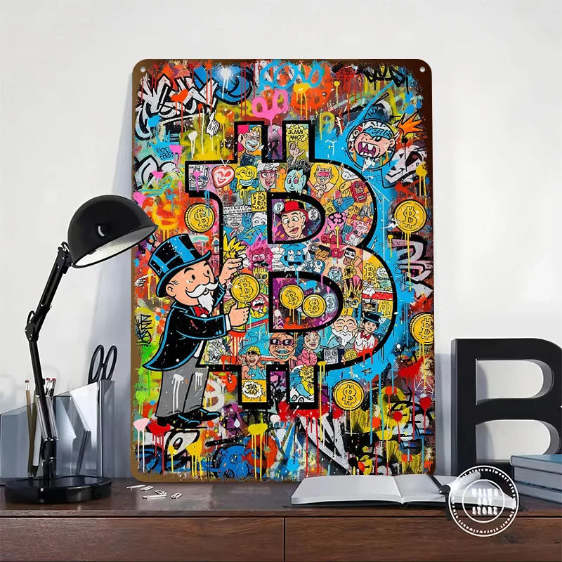 Bitcoin Graffiti Art Tinplate Posters Customizable Wall Art Retro Vintage Metal Signs for Home Room Bathroom Decor Custom Plate