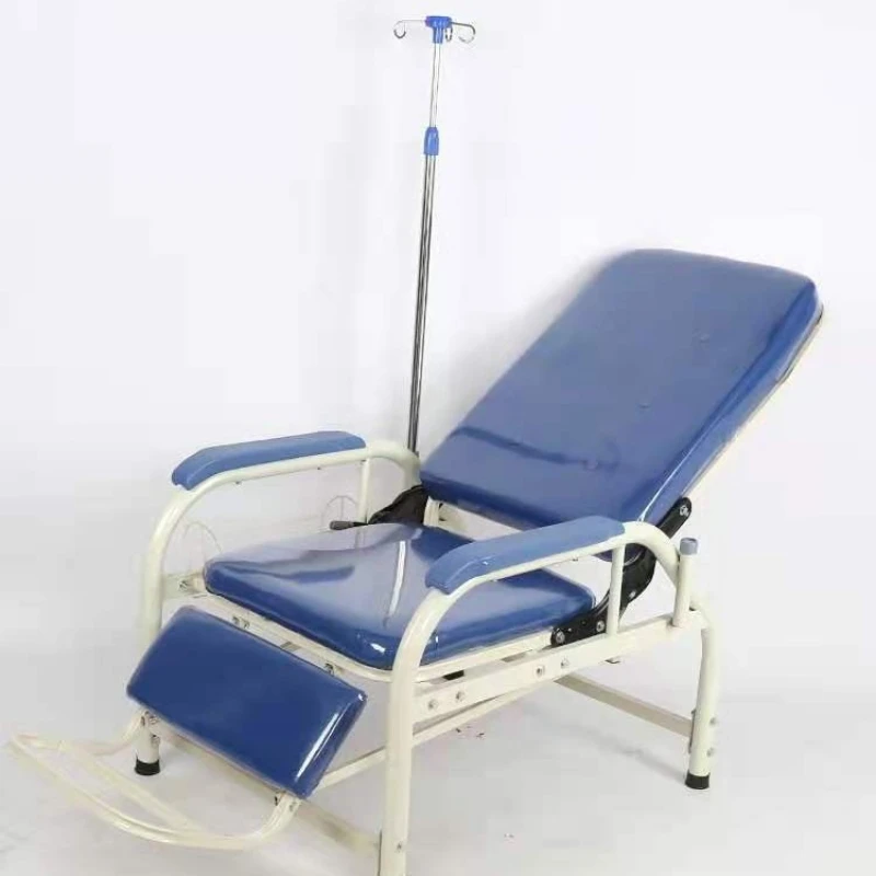 

Infusion chair with infusion rod Stainless steel clinic infusion single person can lie down folding drip waiting