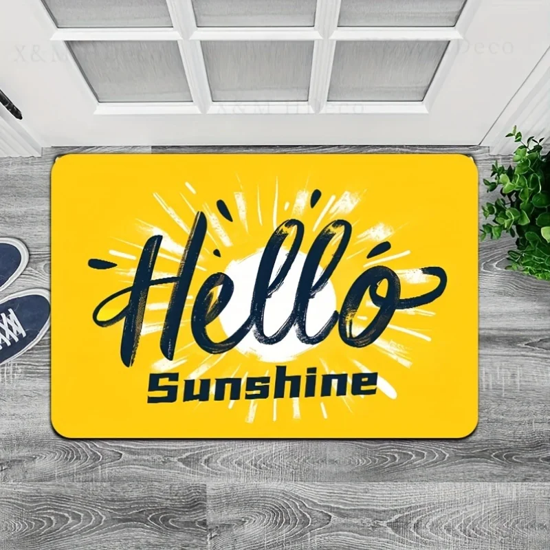 Hello Sunshine Energy Theme Flannel-printed floor mats has non-slip function is suitable for entrances bathroom welcome carpets