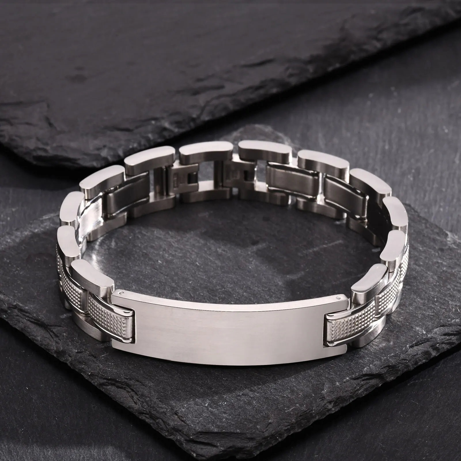 Customized Watch Band Bracelet for Men,Personalized Stainless Steel Chunky Bracelet,Luxury DAD Husband Boyfriend Gift