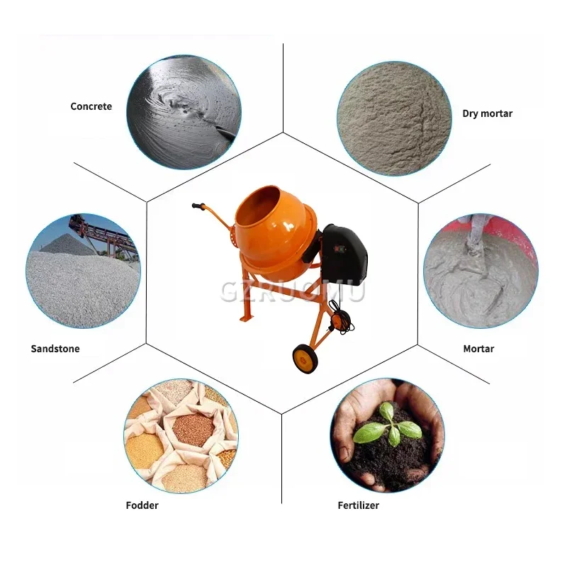 Mixer Concrete Construction Site Cement Mortar Feed Dry and Wet Mixer Multifunctional Mixing Small Household 63L