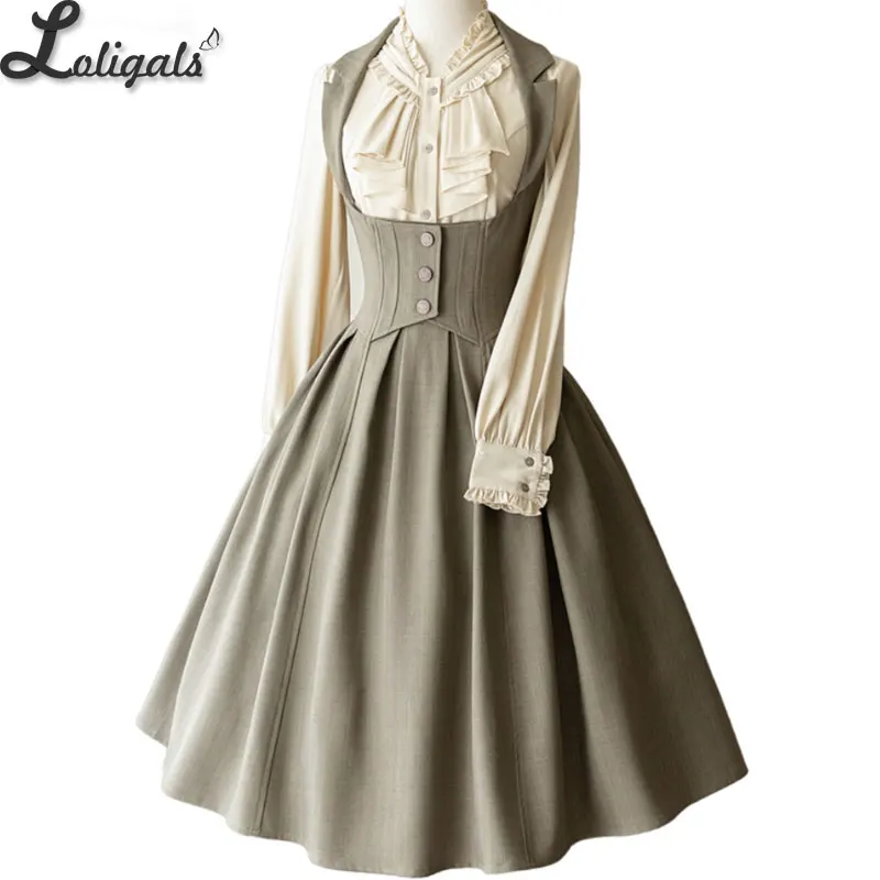Classic Lolita JSK Dress Elegant Halter Neck Under Bust Party Dress / Long Sleeve Shirt ~ Forest in Autumn