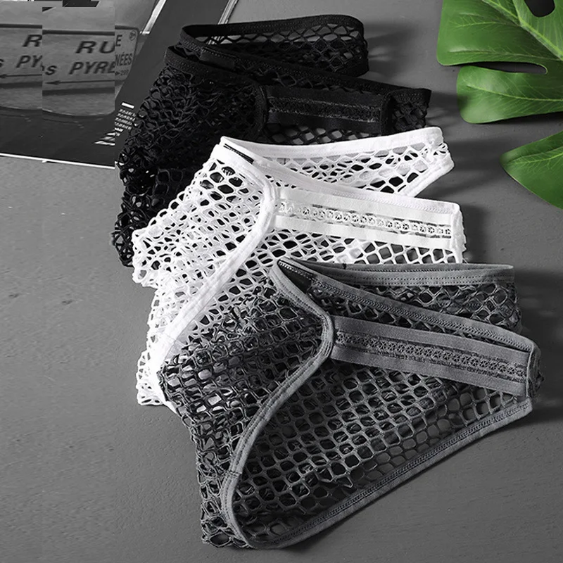 Men's Panties Large Mesh Hollow Underwear Quick Drying Thin Breathable Underpants U Convex Pouch Lingerie Bikini Slip Homme