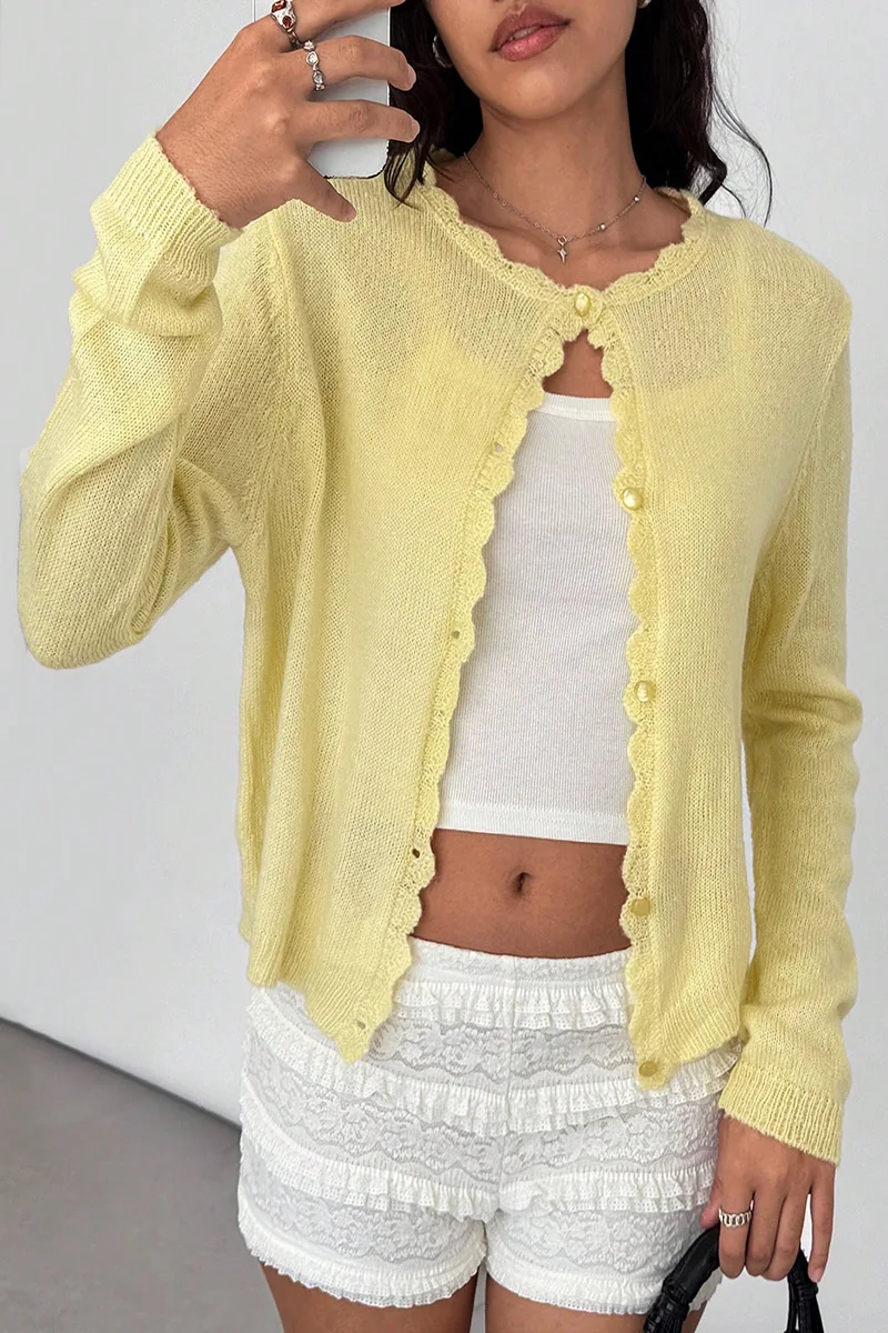 2025 Women's, New Style, Long-Sleeve Single-Breasted Knitted Cardigan, Female Tops