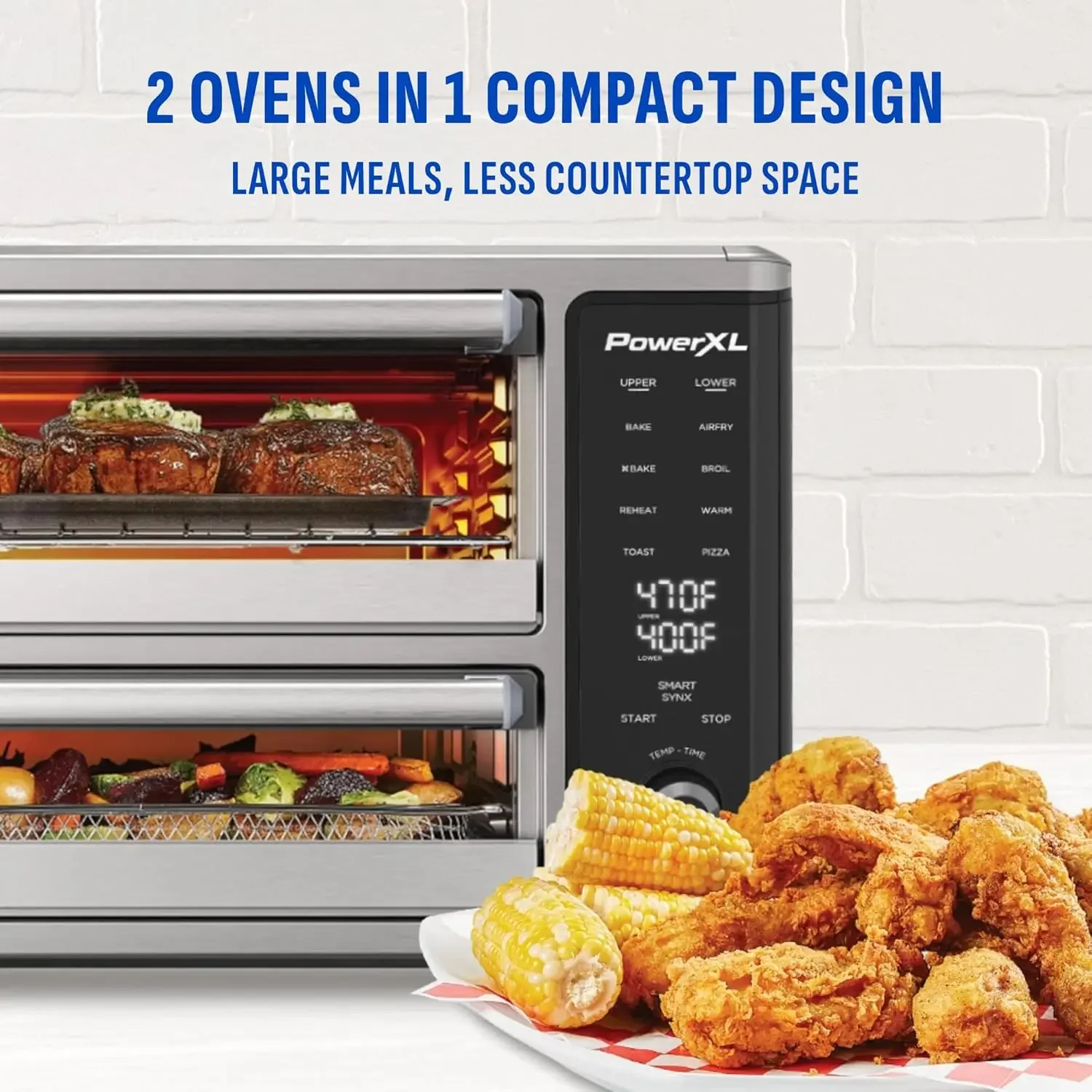 Dual Door Oven, 8 Quick-Touch Cooking Presets including Air Fry, Toast, Bake, Broil, Reheat and More, Cook 2 Different Foods at