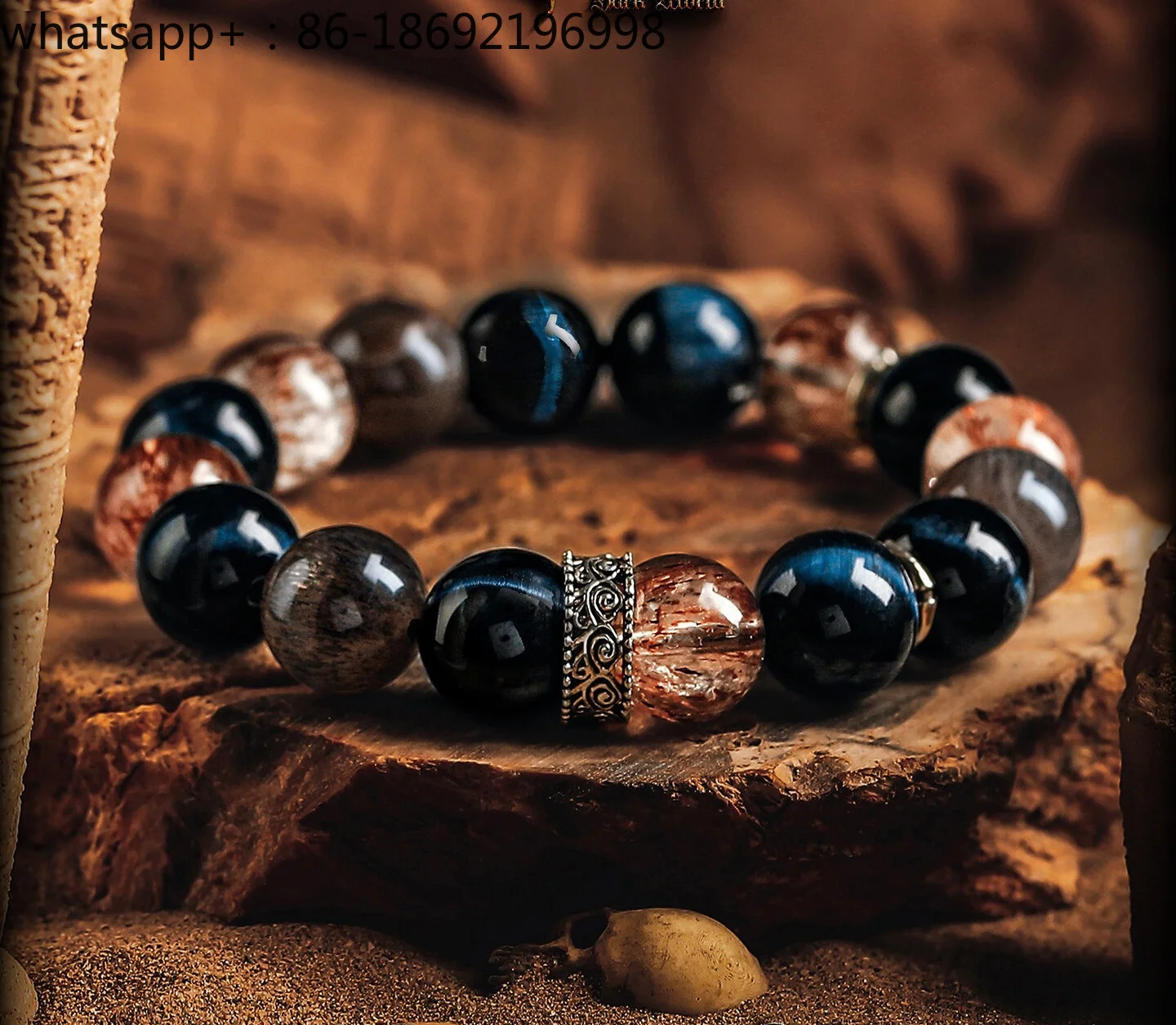 [Battle Song] Black Gold Super Seven Crystal Bracelet Men's Lightning Blue Tiger's Eye Stone Bracelet Pearl Black Sun Stone