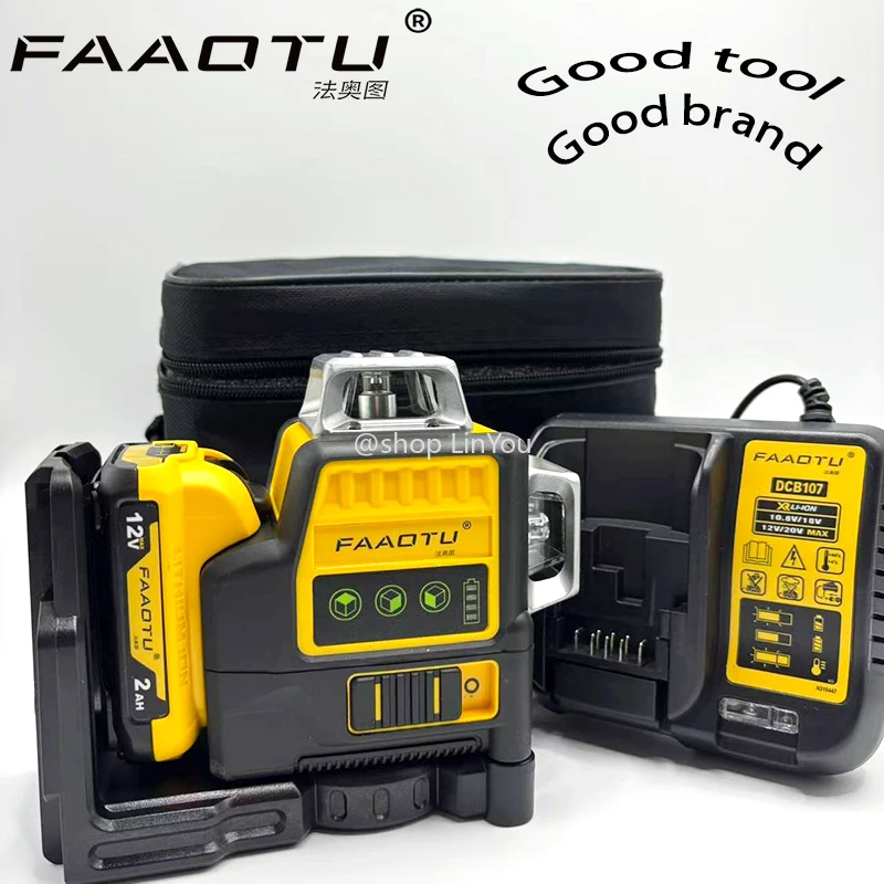 FAAOTU 089LG 3 Seiten * 360 Grad vertikale 12 V Lithiumbatterie 12 Linien Laser Level Horizontal Green Light Level Meter Outdoor