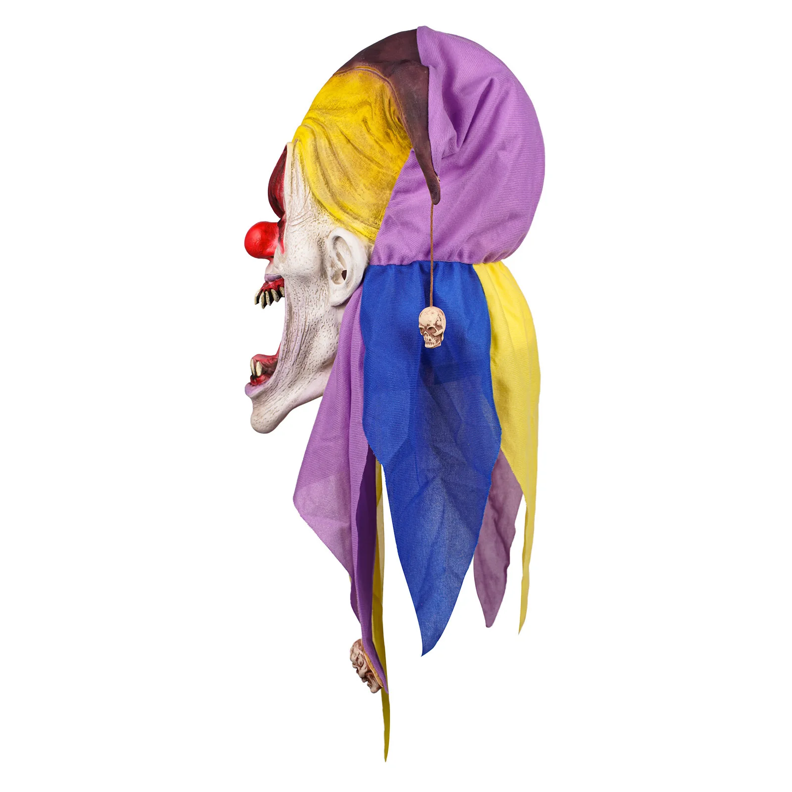 Halloween Scary Clown Mask, Latex Headgear with Color Pointed Hat & Skull Pendant for Haunted House Escape Cosplay Props