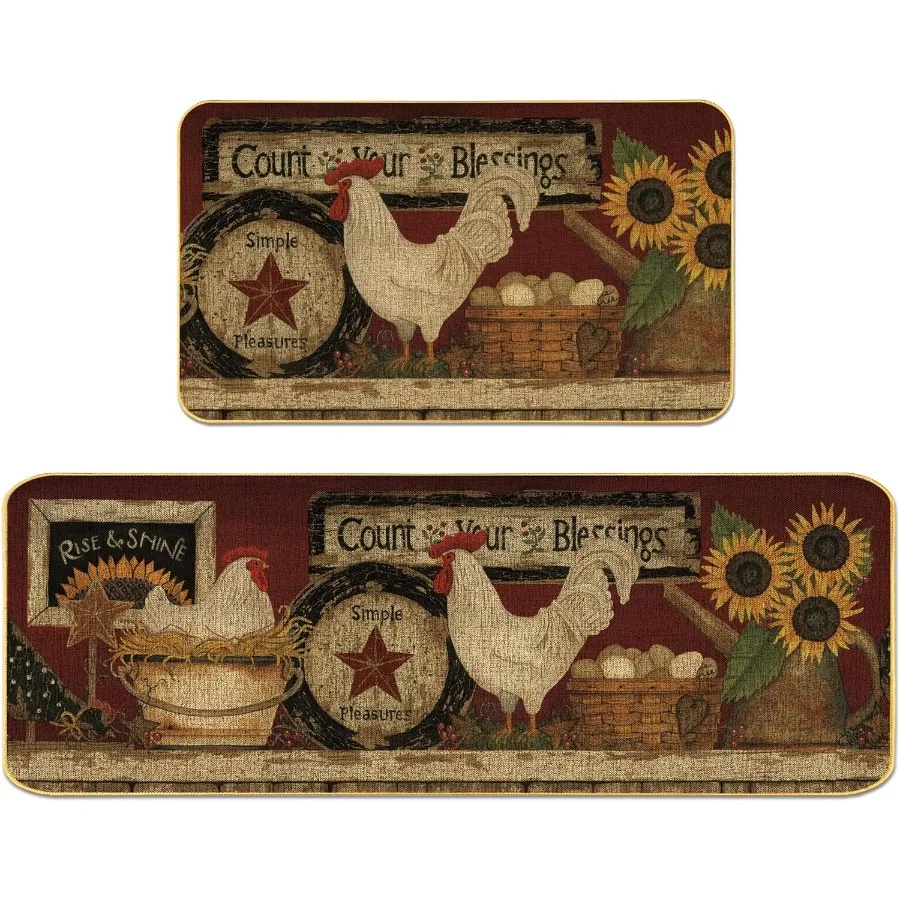 

Farmhouse Decorative Kitchen Rugs and Mats Set of 2 Farm Rooster NonSlip Kitchen Mats Seasonal Holiday Party Sets Washable LowP