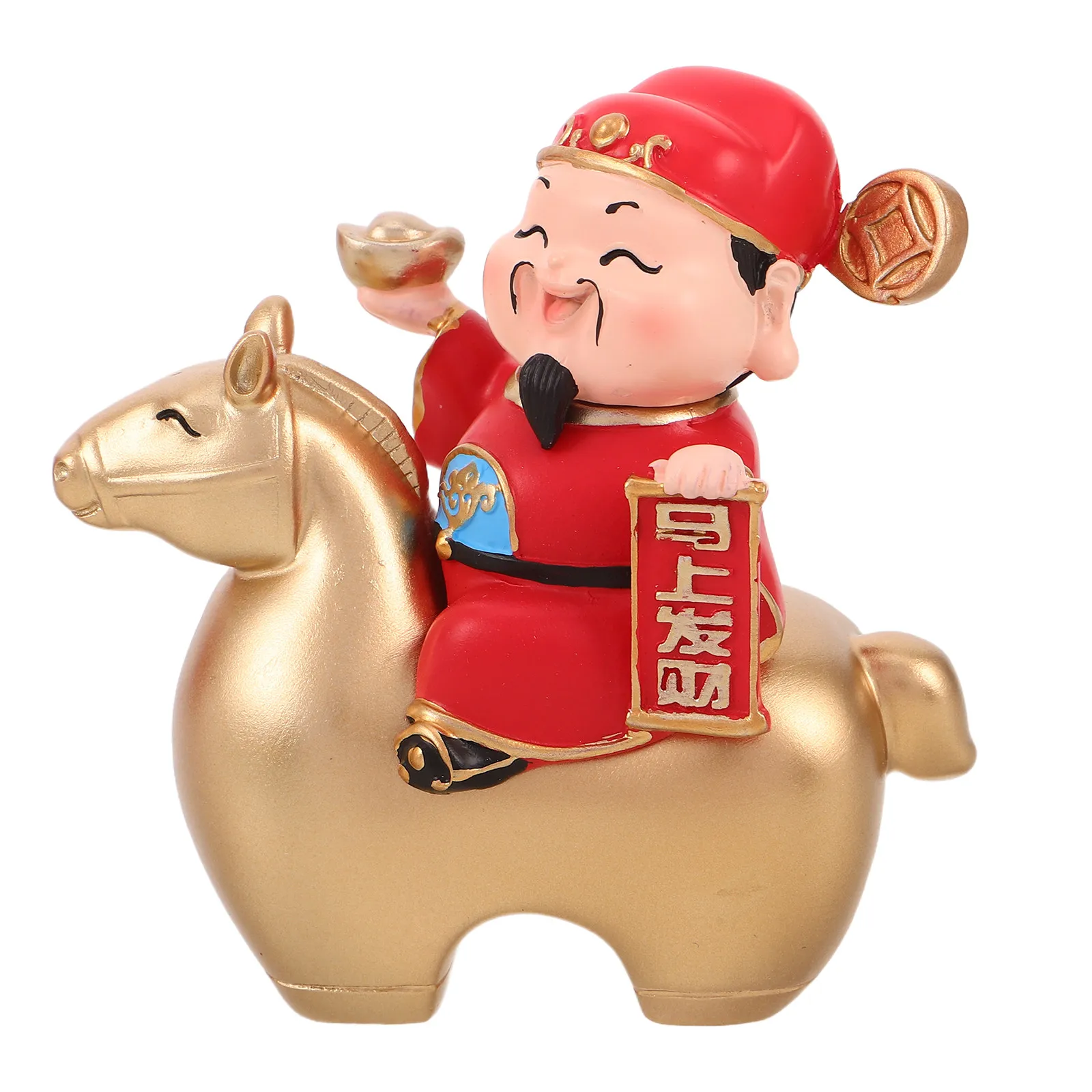 Feng Shui Cai Shen Statue Year of Horse Wealth God Riding Horse Resin Chinese New Year Lucky Prosperity Good Luck Home Office