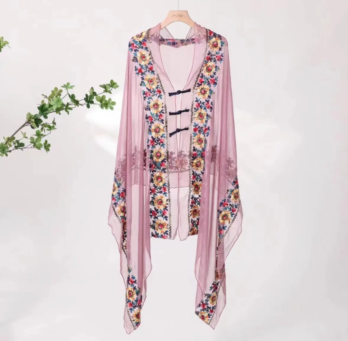 Cape shawl women's outdoor outfit ethnic style summer new embroidery glass yarn fashionable versatile sun protection clothing