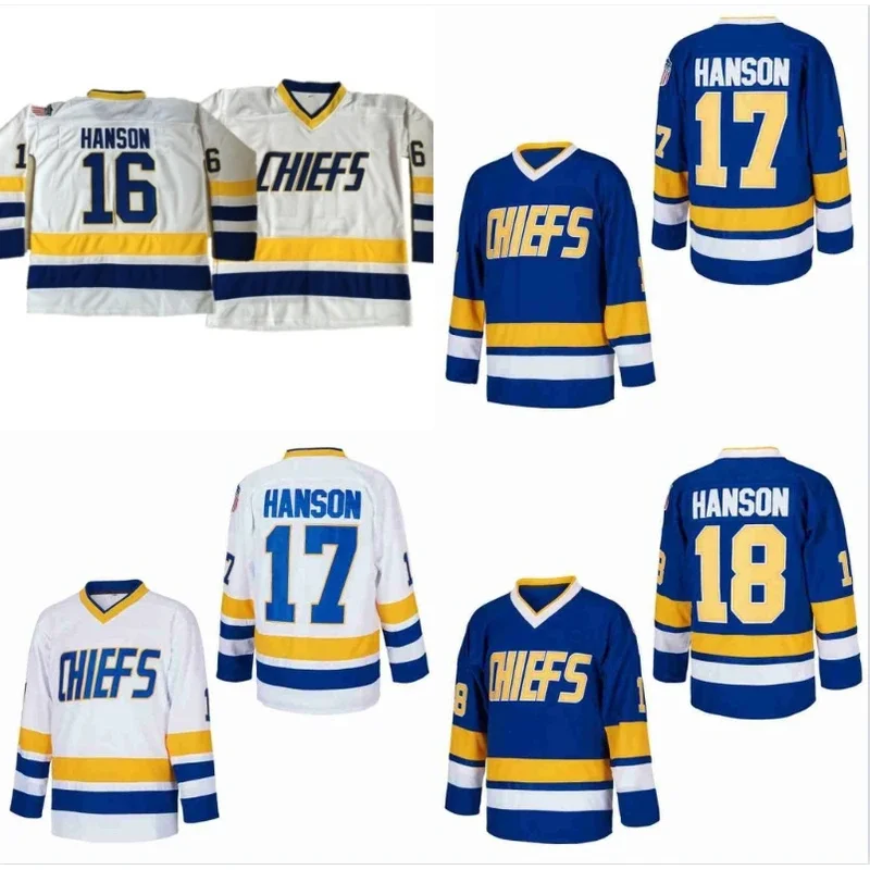 

Hanson Brothers Charlestown Chiefs 16 Jack 17 Steve 18 Jeff Slap Shot Movie Hockey Jersey