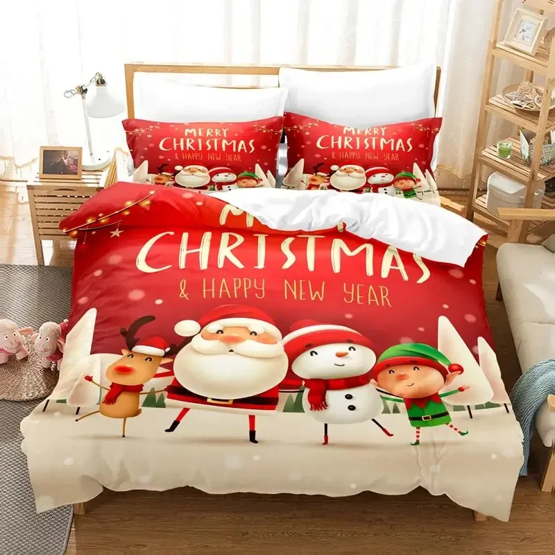 Christmas Bedding Set Polyester Duvet Cover Quilt Comforter Pillow Case 3D Red Double Full King Queen Twin Single Bedroom