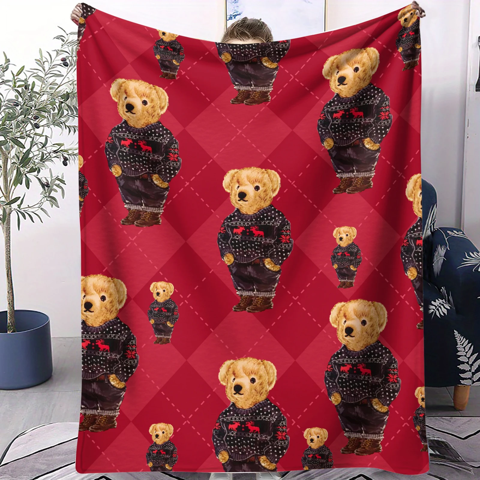 

Casual wear with cute bear pattern Printed Blanket for Sofa Bed Travel Camping Living Conditioning Blanket for All Seasons Gifts