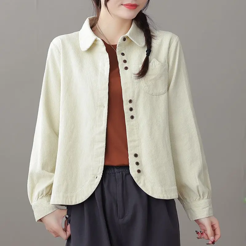 

Spring and Autumn Women's Coat New Vintage Corduroy Shirt Coat Loose Long Sleeve Shirt Overlay Slim Top 2023