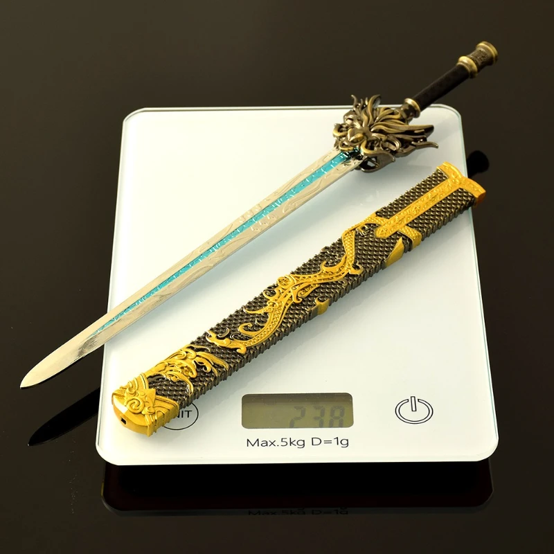 Épée Dragon endormi doré périphérique de dessin animé, 30cm/11.81 pouces, avec gaine, arme d'arts martiaux chinois anciens, artisanat en métal, jouets pour garçons