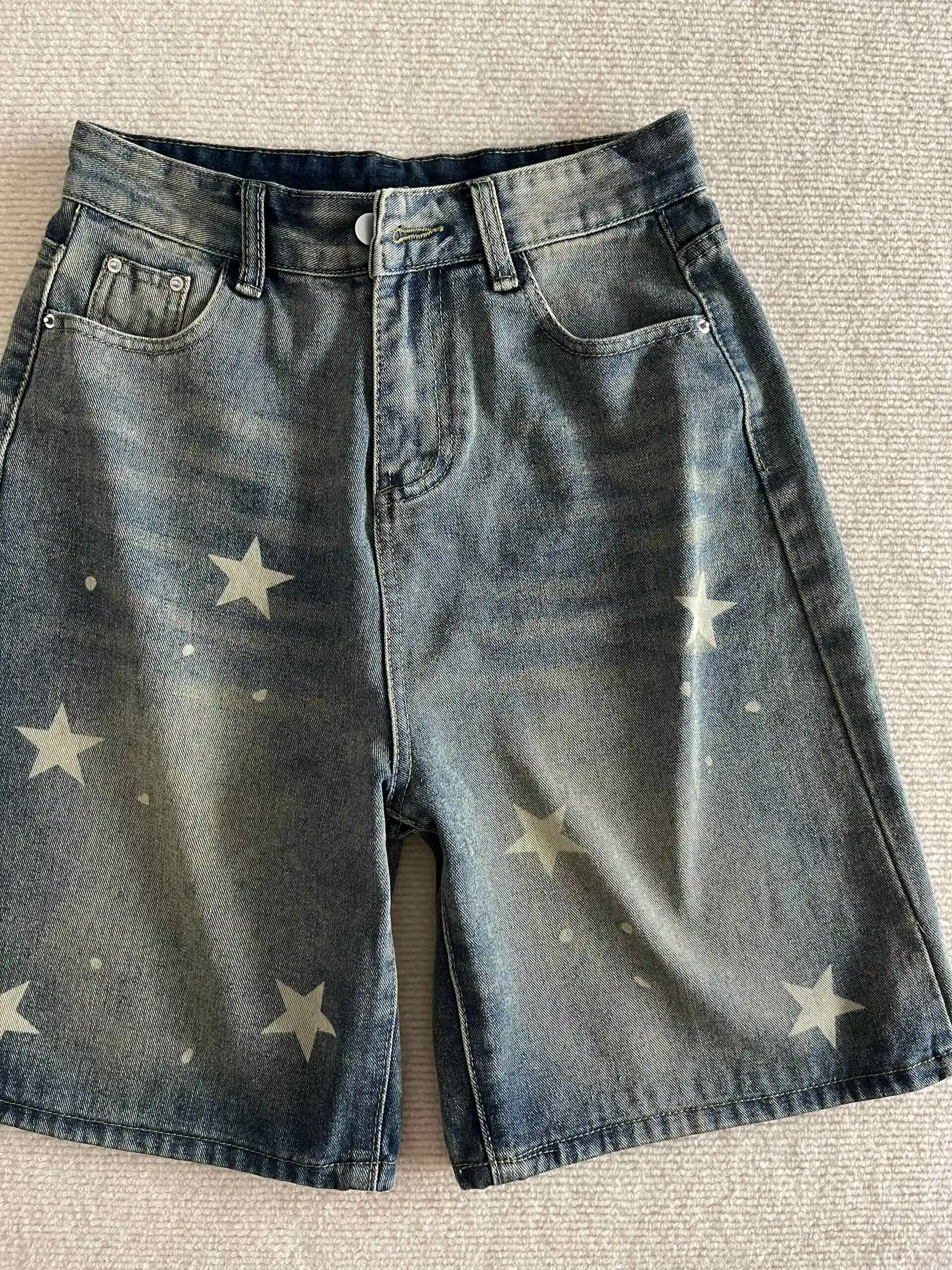 여성 니렝스 데님 숏팬츠 하이웨이스트 스타 청반바지 2000년대 Y2K 하라주쿠 빈티지 카우보이 숏 팬츠 여름옷 2025