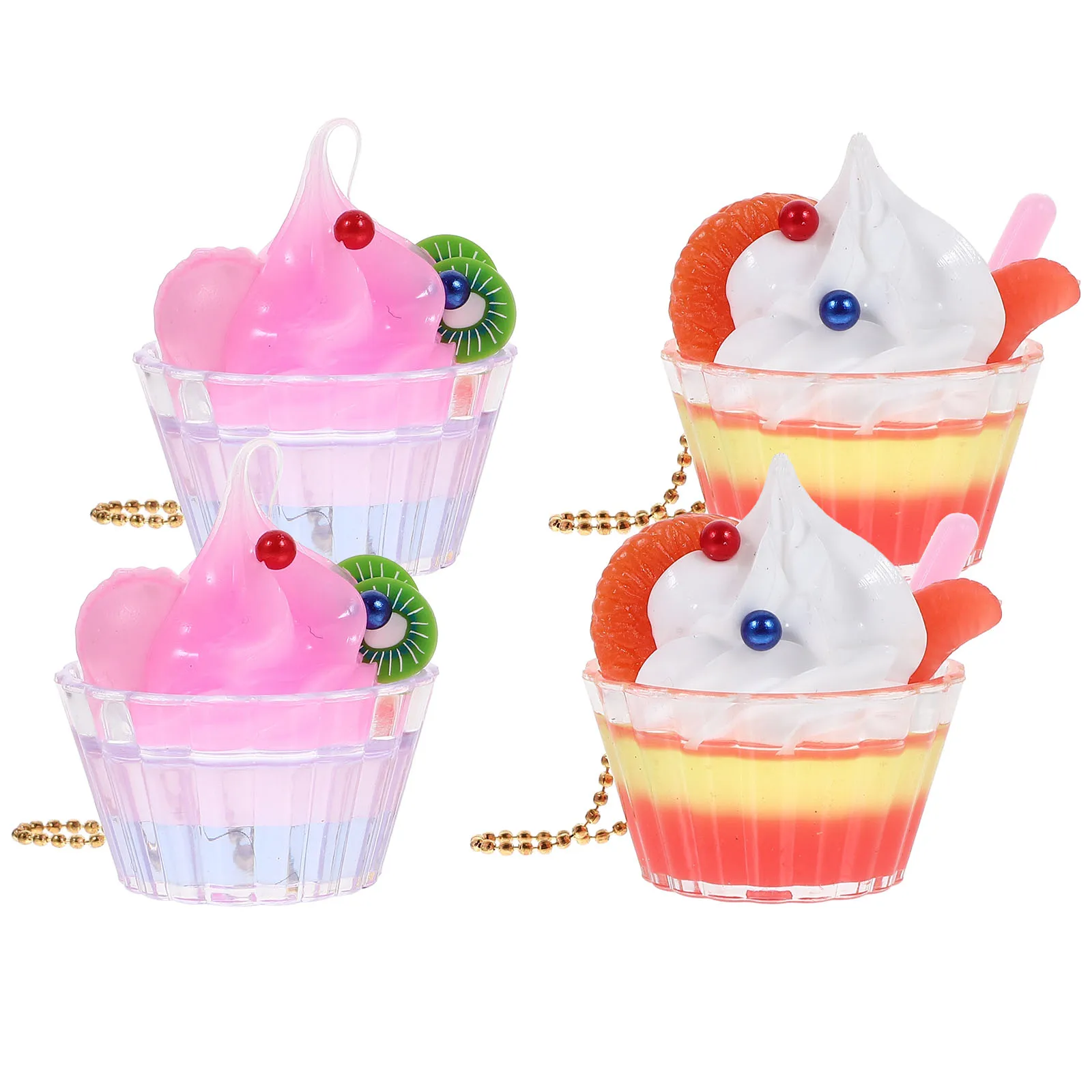 

4Pcs IceCreamCupKeychain Accessories DIYCarKeyBagPendant TransparentRedYellow Decor Novelty Life CutePhoneStrap Charm Aesthetic
