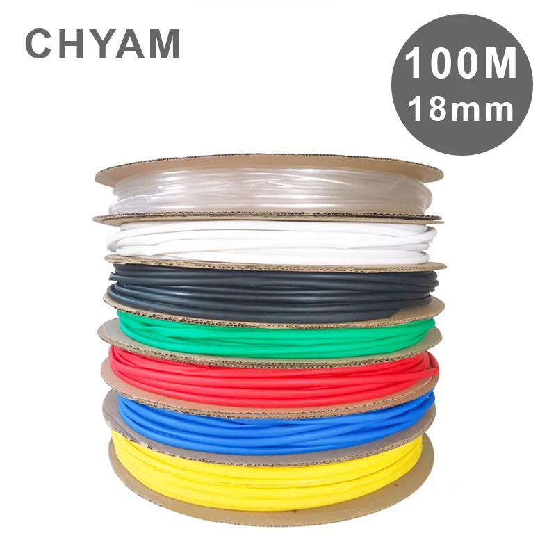 

100 Meters 18mm Cable Sleeve 2:1 Polyolefin Heat Shrink Tube Insulating Colorful Red Yellow Blue Green Black Transparent
