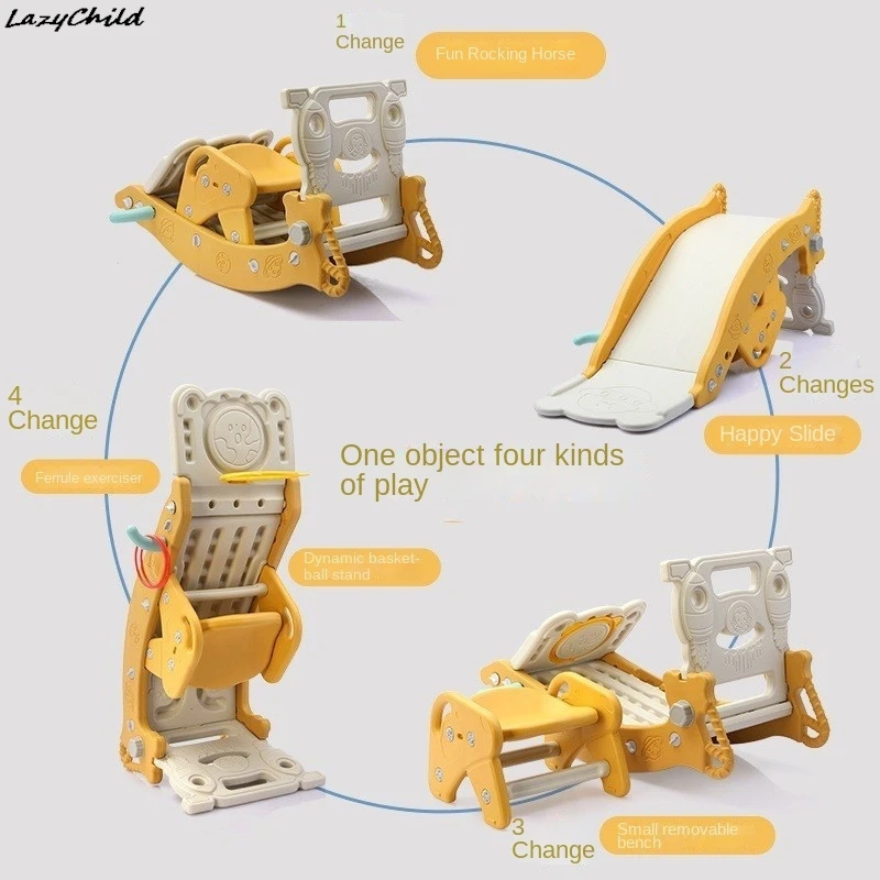 Tobogán para niños, cuatro en uno, tobogán para interiores y exteriores, caballo balancín, juguete combinado, caballo balancín multifuncional para bebé