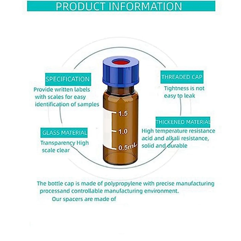 Promotion! 200 Pack Autosampler Vials, 2Ml HPLC Vials, 9-425 Lab Amber Vials With Write-On Spot And Graduations,Screw Cap, Amber