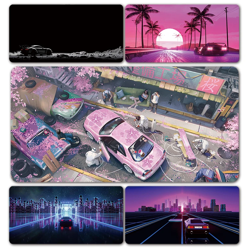 XXL Pink Black Vaporwave Large Mouse Pad Desk Mat Mousepad With Car Design For Office Work Game Non-slip Keyboard Pad