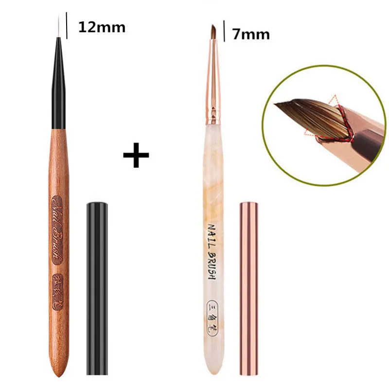 

2PCS Round Wood Handle Triangular Art DIY Painting Brush Drawing Stripe Flower Painting Pen UV Gel Brush
