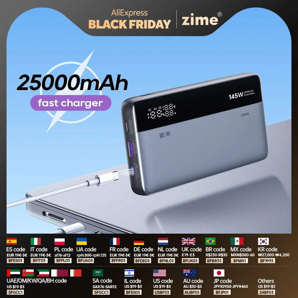 zime Pro Power Bank 145W 25000mAh PD Fast Charging Portable With External Battery For MacBook Pro/Air iPhone 15/14/13 And More