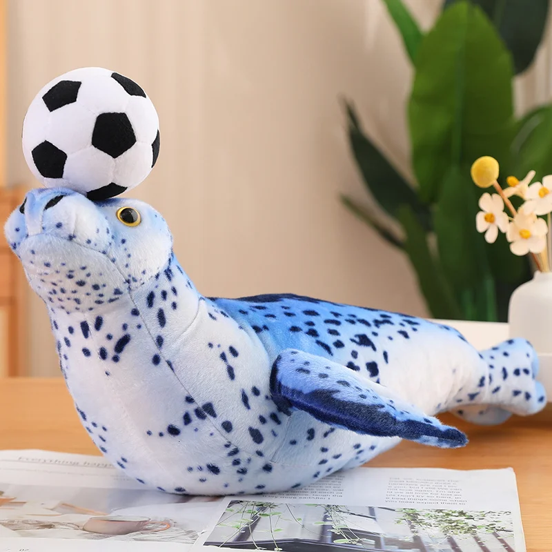 Simulation Sea Lion Plush Toys Cute Seal Play Football Funny Doll Realistic Marine Animals Stuffed For Kids Gifts Home Decor