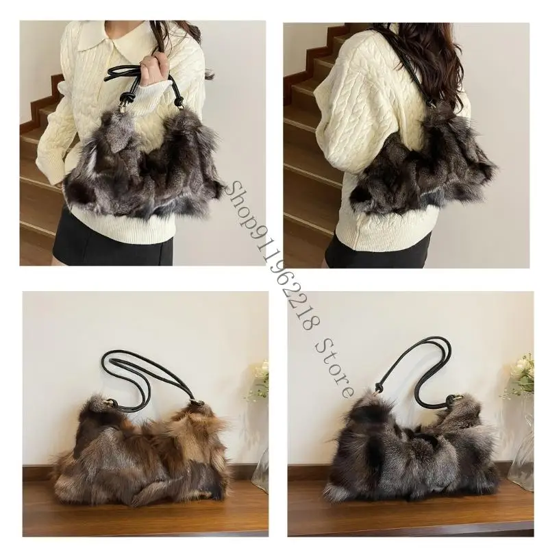 Bolso hombro a piel sintética felpa suave, Exterior, amplios compartimentos interiores para uso diario informal,