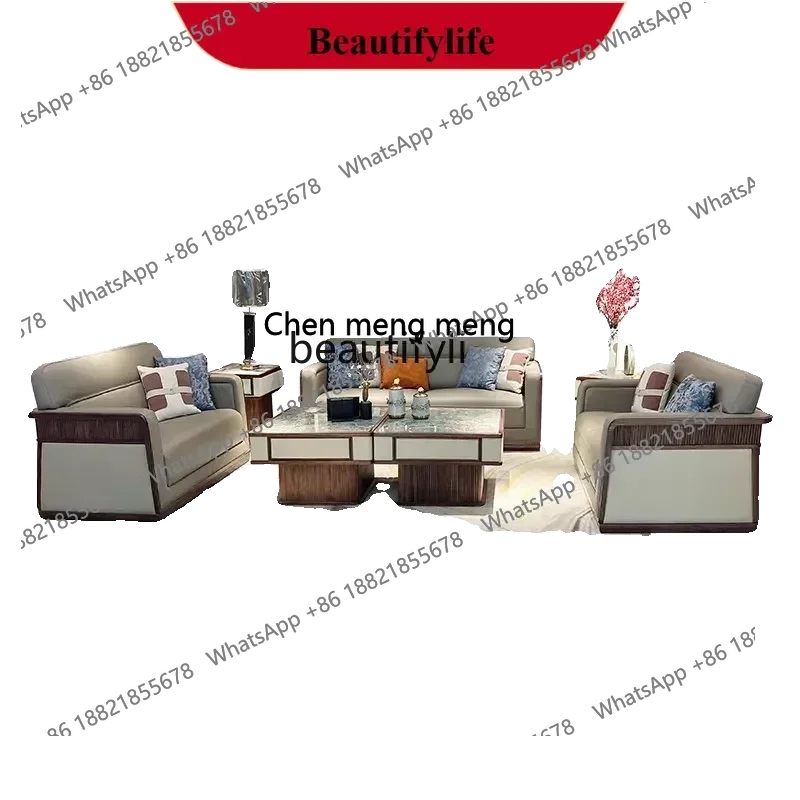 

X S8617New Chinese-style North American black walnut sofa, modern living room, ebony solid wood leather sofa