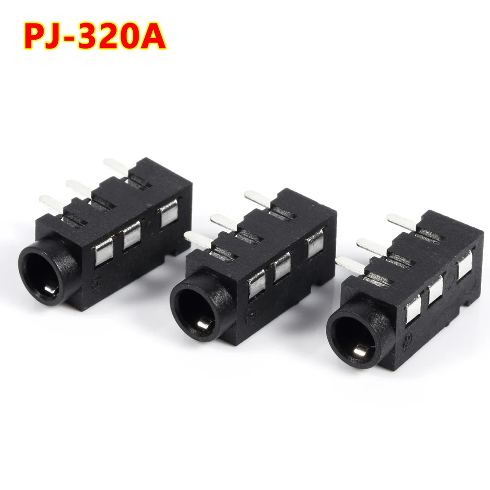 Conector de Audio DIP PJ320A PJ320D, 3,5 MM, para auriculares, orificios pasantes, PCB, interfaz de Audio Horizontal de 4 contactos, 10 unidades por lote