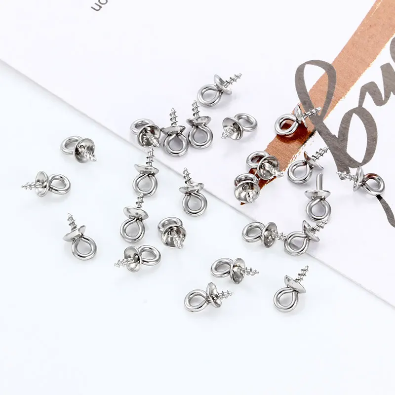 Stainless Steel Screw Eye Pins Bail Top Drilled Beads End Caps Pendant Connectors For DIY Jewerly Making Supplies Charm Findings