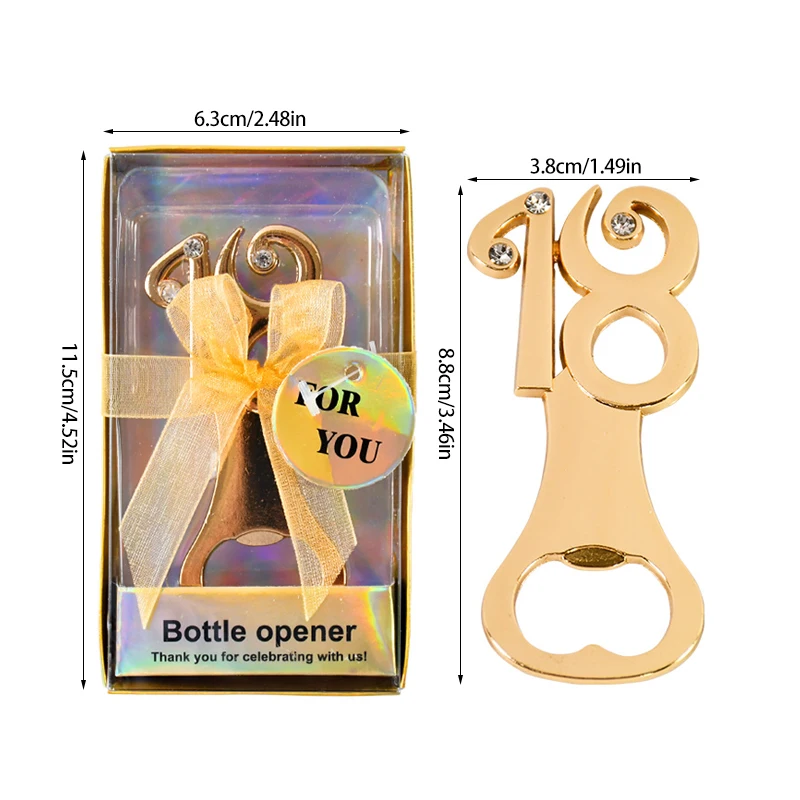 1set Golden Birthday Bottle Opener For 18th 30th 40th 50th 60th Birthday Party Wedding Anniversary Decoration Favor Gift Guests