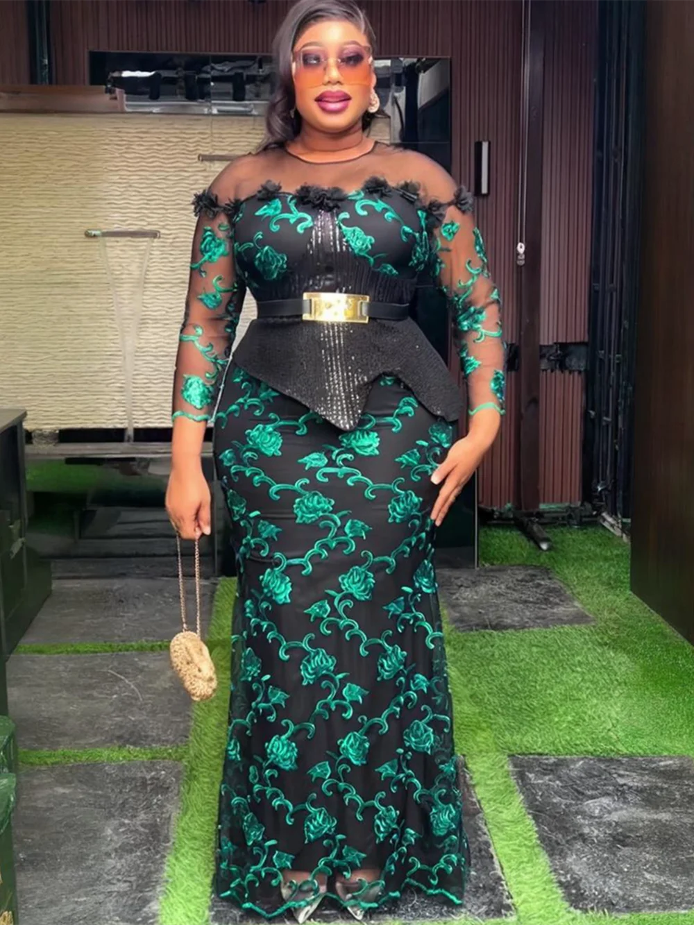 فساتين طويلة للحفلات الأفريقية مقاس كبير للنساء 2025 جديد فاخر مطرز بالترتر رداء أنيق تركيا مسلم ثوب مسائي للزفاف