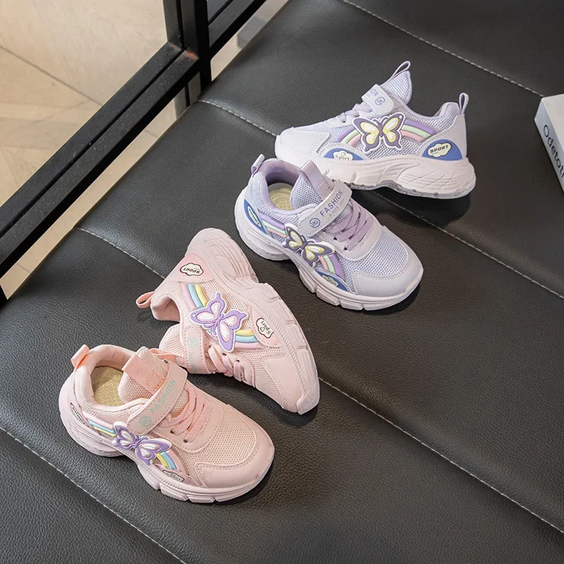 

Кроссовки на мягкой подошве для девочек, осень 2023, Новое поступление, повседневные и универсальные кроссовки с орнаментом в виде бабочки, идеально подходят для школьных кроссовок