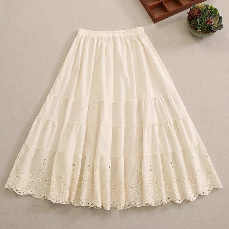 

Японская кружевная милая юбка Mori Girl, винтажная ретро милая юбка-тортик, однотонная повседневная юбка, летняя Y2k, новые юбки-миди для женщин