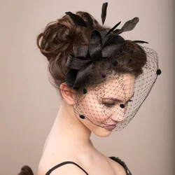 Elegant Bridal Fascinator Headband with Realistic Feather and Net Gauze