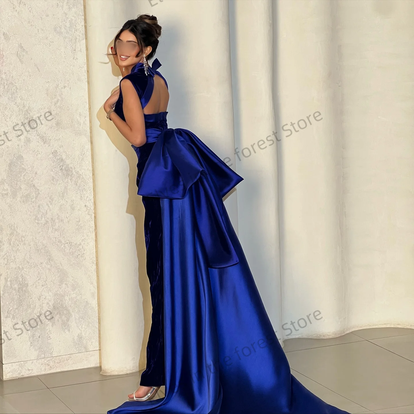 فستان سهرة أنيق بحورية البحر باللون الأزرق ساحر برقبة دائرية عربية فيستدو دي نوش مخصص لعيد الميلاد بدون ظهر سويب تراين فستان حفلات #4