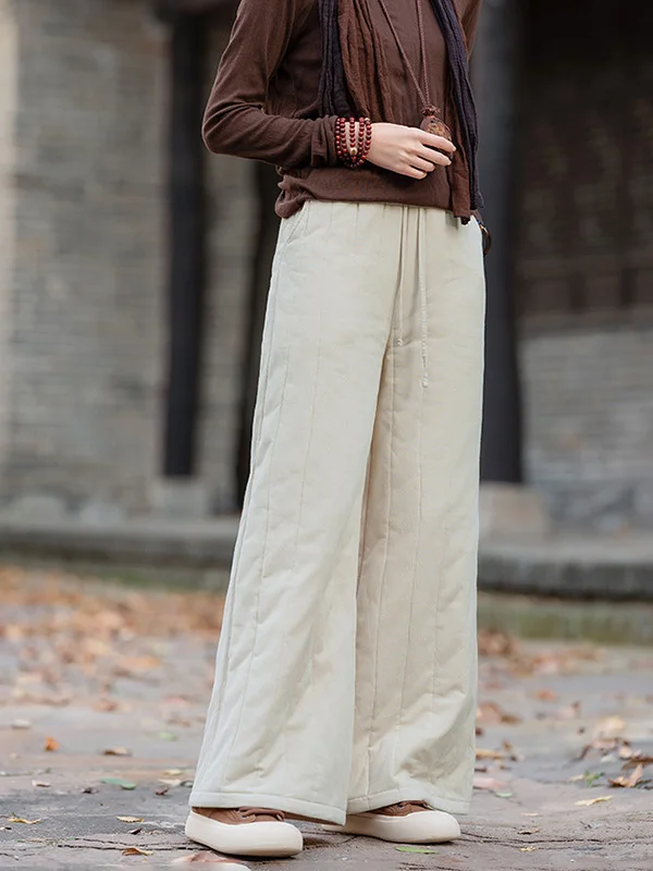 Pantaloni invernali in cotone Thiened Pantaloni a gamba larga a vita alta da donna Capispalla Pantaloni lunghi larghi Cuciture calde