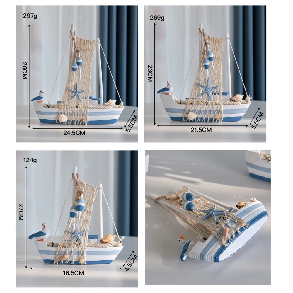 3 أحجام بحري موضوع الخشب نموذج باخرة البحر الأبيض المتوسط نمط طيور البحر قارب التماثيل البحرية الخشب الحرف الهدايا مكتب منزلي الديكور #5