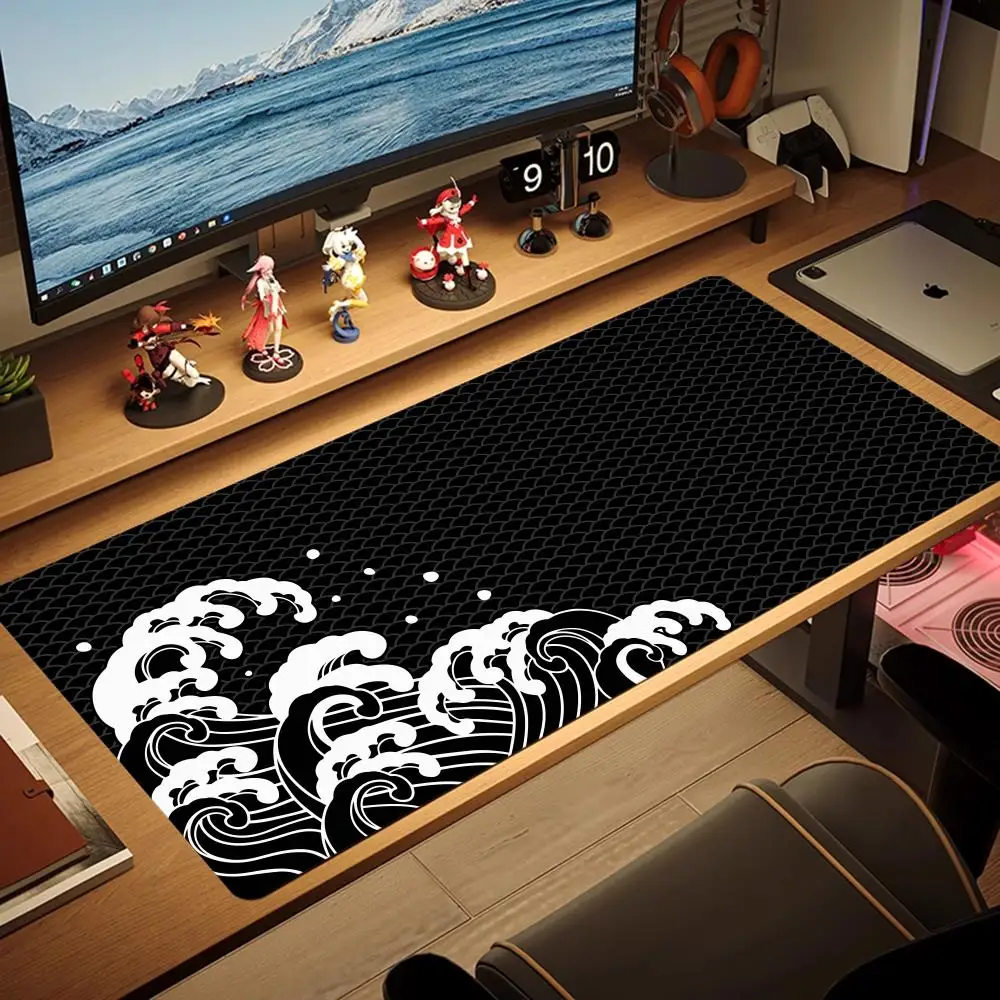 

Black wave Design keyboard Mouse Pad Large laptop MousePad Gaming Rubber carpet Lock Desk Mat Computer tablet Gamers work office