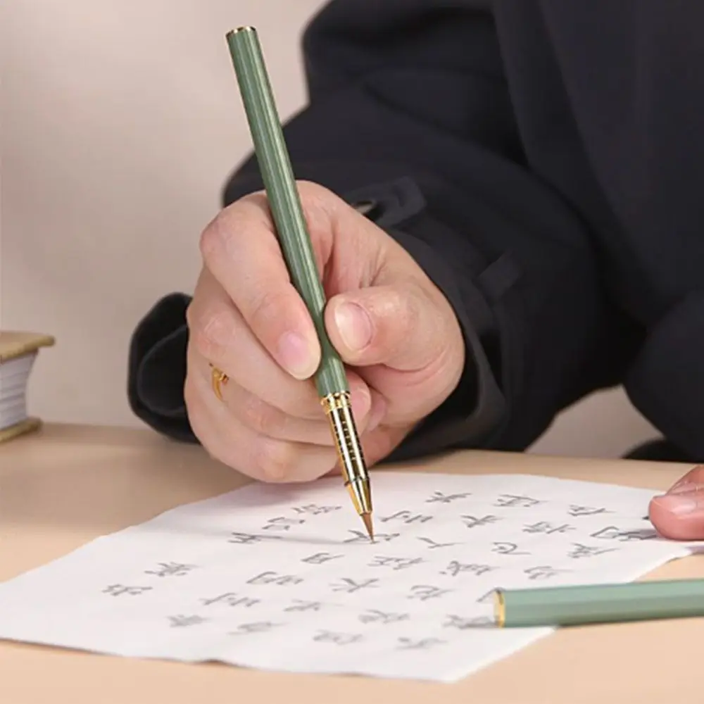부드러운 Morandi 서예 브러쉬 금속 막대 족제비 머리 일반 스크립트 브러쉬 재사용 가능한 연습 서예 펜 형 브러쉬 쓰기