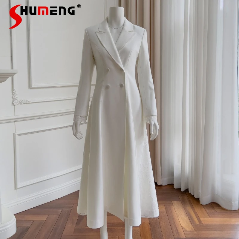 Autumn Winter New White Annual Meeting Dress Autumn Suit Dresses Commuter Professional Long Sleeve Mid-Length Blazer Vestidos