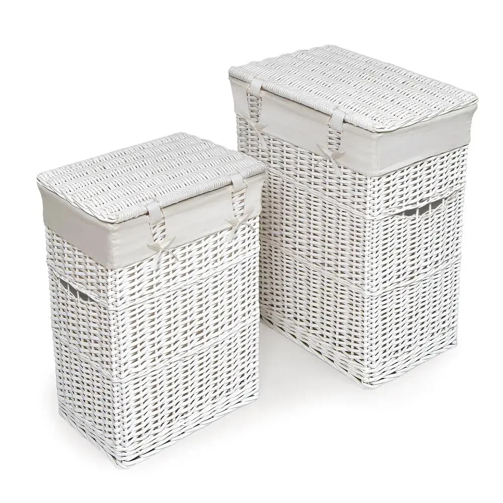 Wicker Laundry Hampers Nesting Set with Washable Liners Ventilated & Compact Storage