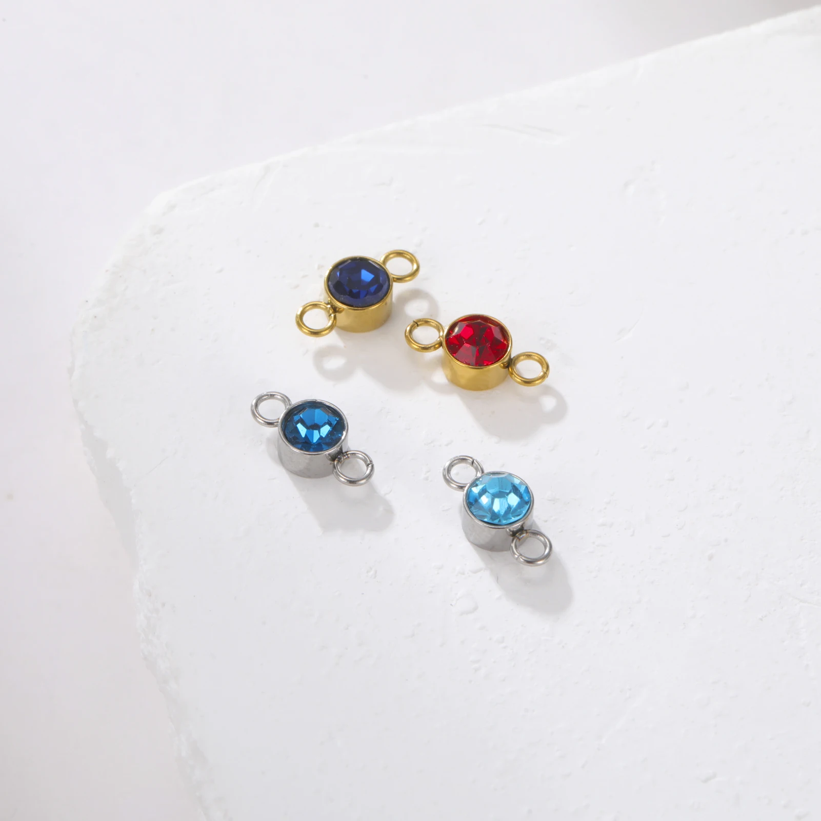5 Stück/Set 5mm Geburtsstein-Anhänger mit 2 Löchern aus Edelstahl, Kristallanhänger für die Herstellung von Halsketten und Armbändern, DIY-Zubehör – Detail 7