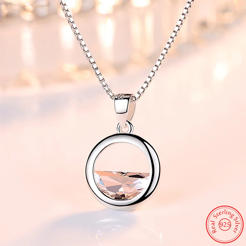 

New Original Jewelry Woman's 925 Sterling Silver Fashion Hollow Round Crystal Pendant Necklace FQL23271